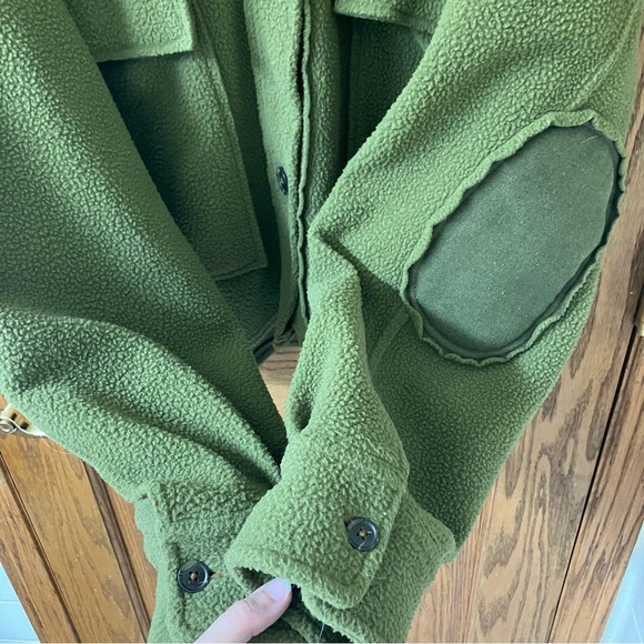 Free People Olive Green Button Up Fleece James Jacket Size L - Picture 11 of 16